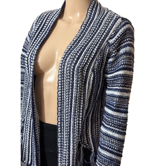 Derek Heart Blue White Open Cardigan with Tassels Size Medium - Picture 2 of 4
